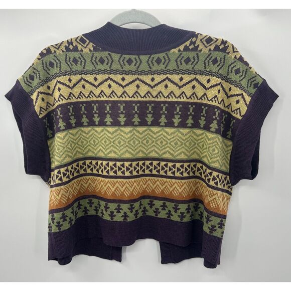 Aquarius Sweaters - Aquarius Green-Purple Opened Back Tie Cropped Sweater Women's M/L Wool Blend